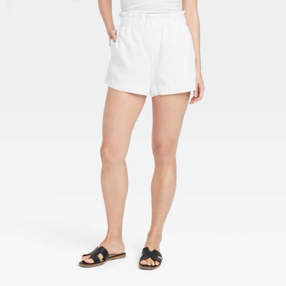 Women's High-Rise Linen Pull-On Shorts - A New Day in White NWT